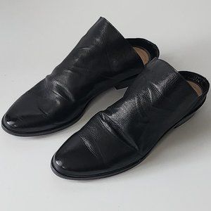 Black Leather Slides